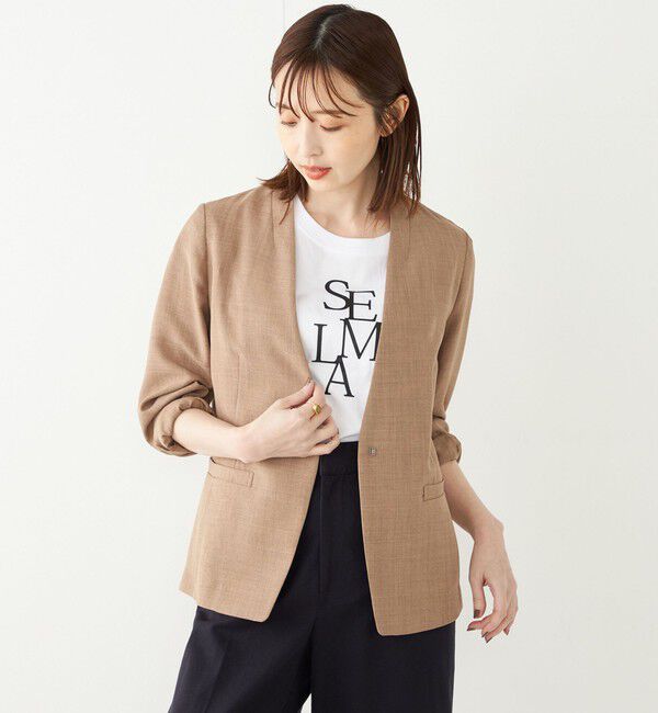 SHIPS Colors 「SHIPS Colors:〈洗濯機可能〉リネン ライク ジャケット◇」|ノーカラージャケット|キャメル
