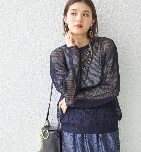 SHIPS for women「【SHIPS別注】ANNUAL:シアー メッシュ プルオーバー ◇」|ニット・セーター|ネイビー