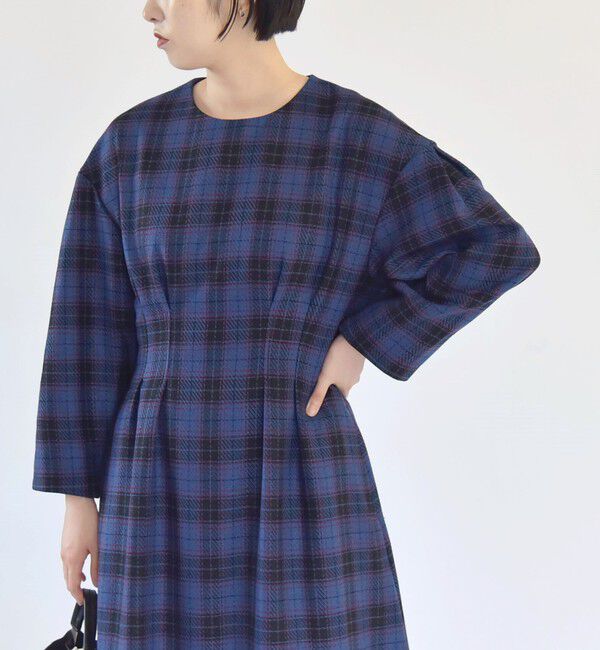 quaranciel「quaranciel:〈手洗い可能〉チェック シェイプ ワンピース」|ワンピース|ブルー