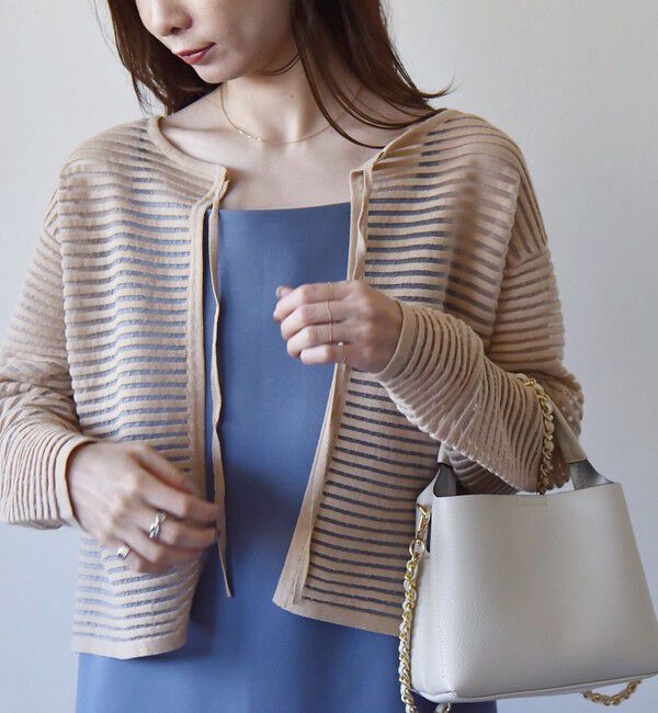 quaranciel「quaranciel:〈手洗い可能〉シアー ボーダー カーディガン」|カーディガン|ベージュ