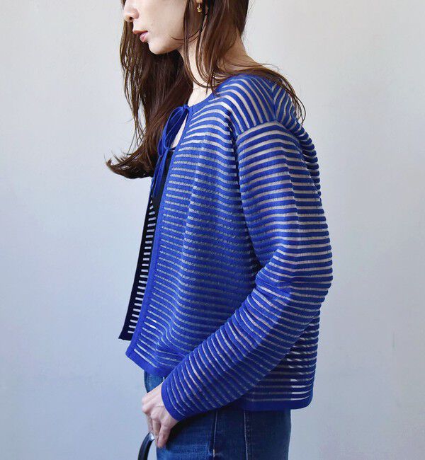 quaranciel「quaranciel:〈手洗い可能〉シアー ボーダー カーディガン」|カーディガン|