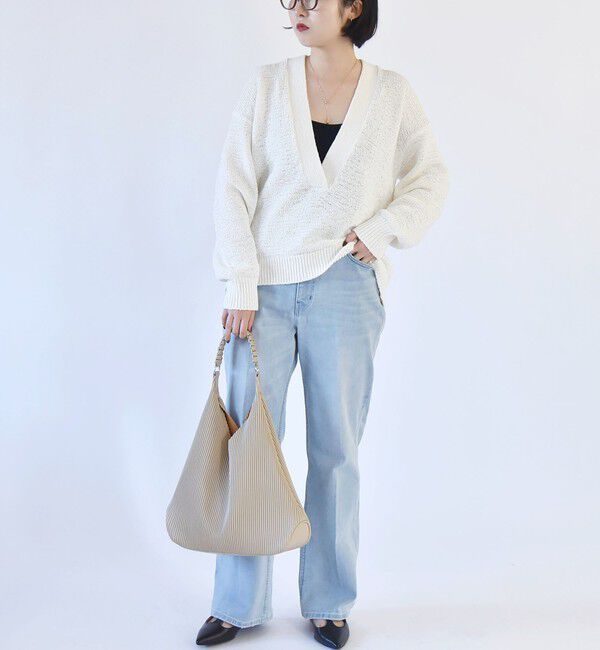 quaranciel「quaranciel:〈手洗い可能〉テープヤーン Vネック ルーズ プルオーバー」|ニット・セーター|