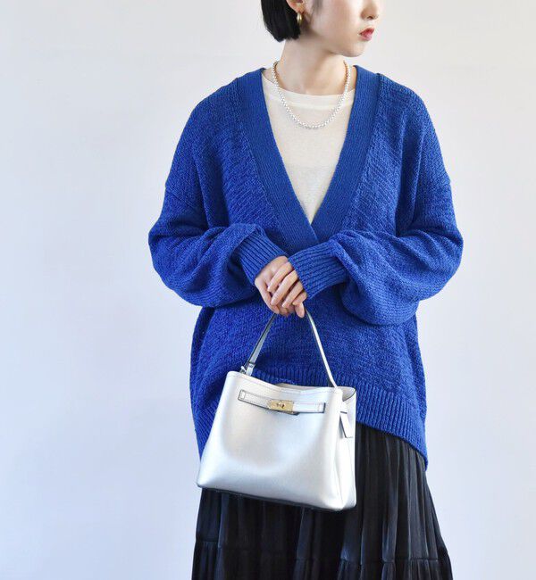 quaranciel「quaranciel:〈手洗い可能〉テープヤーン Vネック ルーズ プルオーバー」|ニット・セーター|ブルー