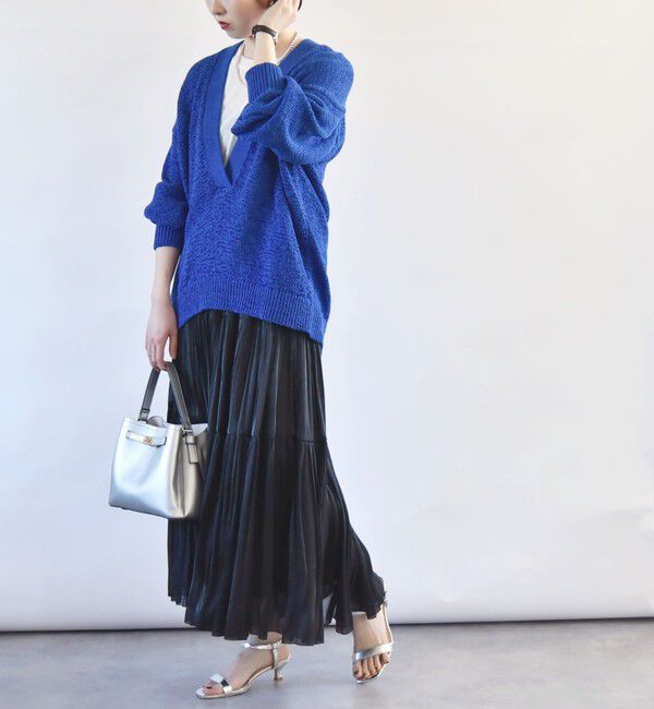 quaranciel「quaranciel:〈手洗い可能〉テープヤーン Vネック ルーズ プルオーバー」|ニット・セーター|