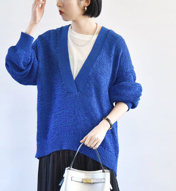 quaranciel「quaranciel:〈手洗い可能〉テープヤーン Vネック ルーズ プルオーバー」|ニット・セーター|