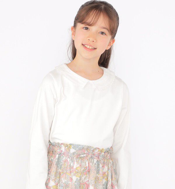 SHIPS KIDS「SHIPS KIDS:140～150cm / レース カラー 長袖 TEE」|Tシャツ・カットソー|アイボリー