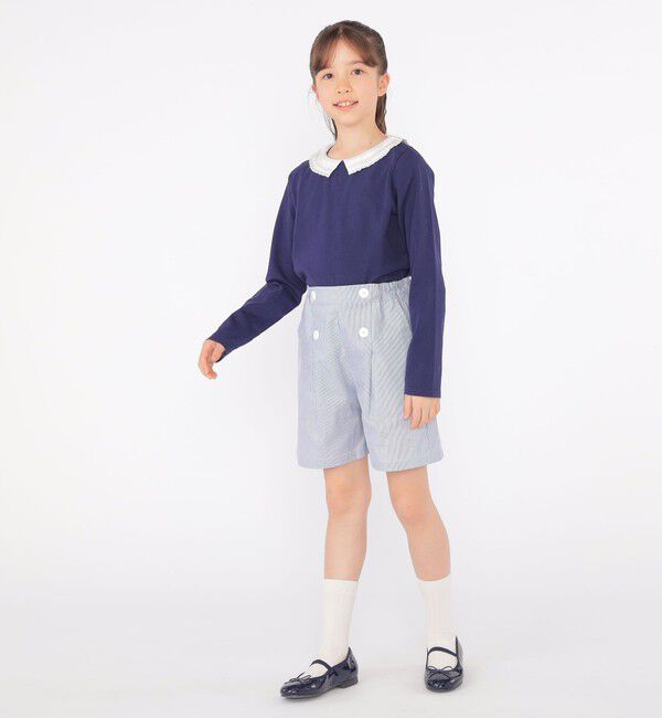 SHIPS KIDS「SHIPS KIDS:140～150cm / レース カラー 長袖 TEE」|Tシャツ・カットソー|