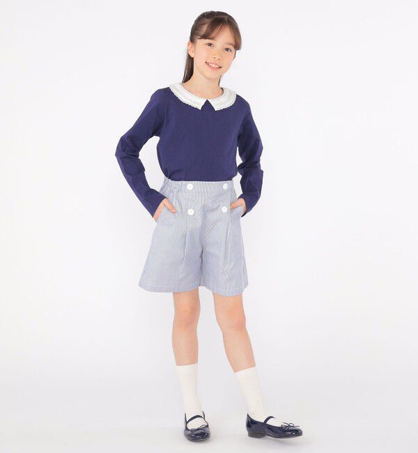 SHIPS KIDS「SHIPS KIDS:140～150cm / レース カラー 長袖 TEE」|Tシャツ・カットソー|