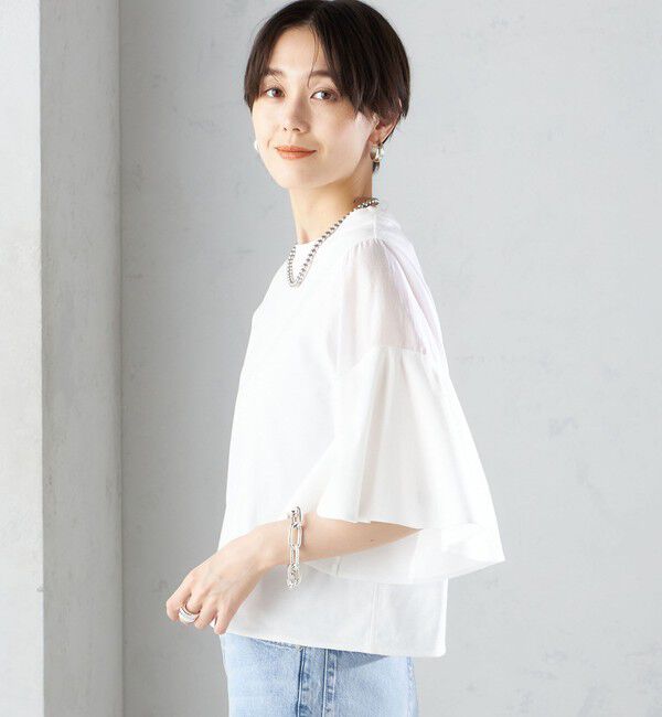 SHIPS for women「〈手洗い可能〉PLA スムース シアー コンビ スリーブ プルオーバー 」|Tシャツ・カットソー|