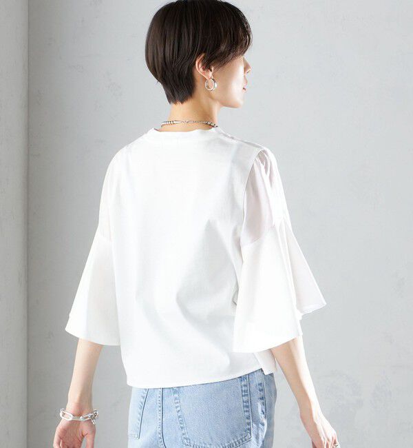 SHIPS for women「〈手洗い可能〉PLA スムース シアー コンビ スリーブ プルオーバー 」|Tシャツ・カットソー|