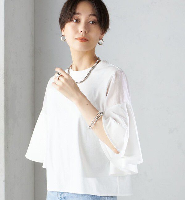 SHIPS for women「〈手洗い可能〉PLA スムース シアー コンビ スリーブ プルオーバー 」|Tシャツ・カットソー|