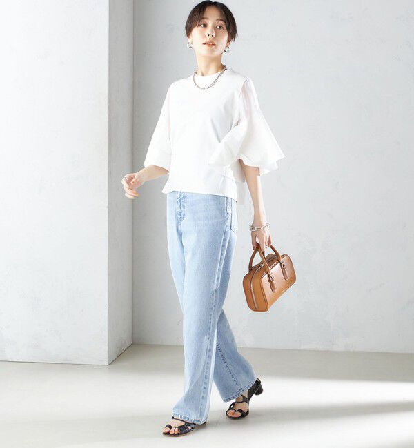 SHIPS for women「〈手洗い可能〉PLA スムース シアー コンビ スリーブ プルオーバー 」|Tシャツ・カットソー|