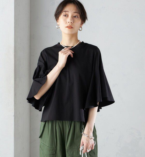 SHIPS for women「〈手洗い可能〉PLA スムース シアー コンビ スリーブ プルオーバー 」|Tシャツ・カットソー|