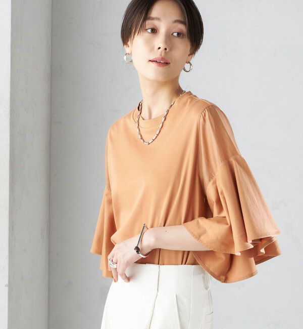 SHIPS for women「〈手洗い可能〉PLA スムース シアー コンビ スリーブ プルオーバー 」|Tシャツ・カットソー|キャメル