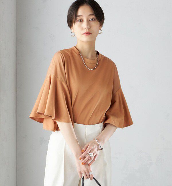 SHIPS for women「〈手洗い可能〉PLA スムース シアー コンビ スリーブ プルオーバー 」|Tシャツ・カットソー|