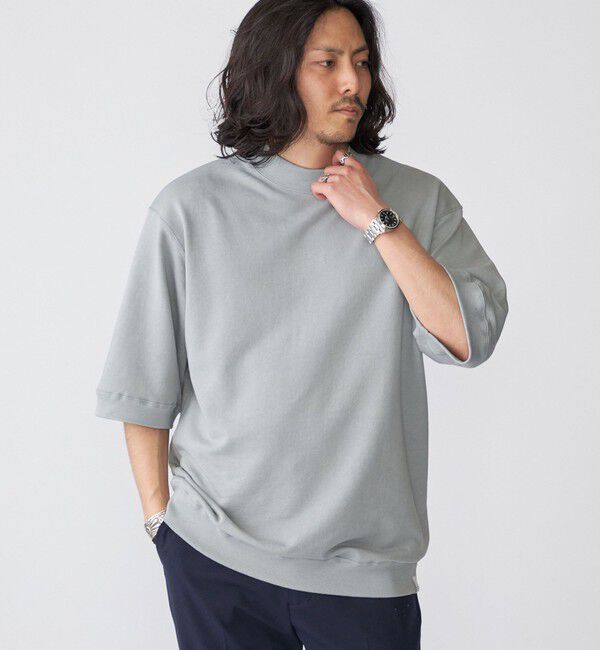 SHIPS「【SHIPS別注】THYARD: スーピマコットン インレー モックネック Tシャツ」|Tシャツ・カットソー|ライトグレー