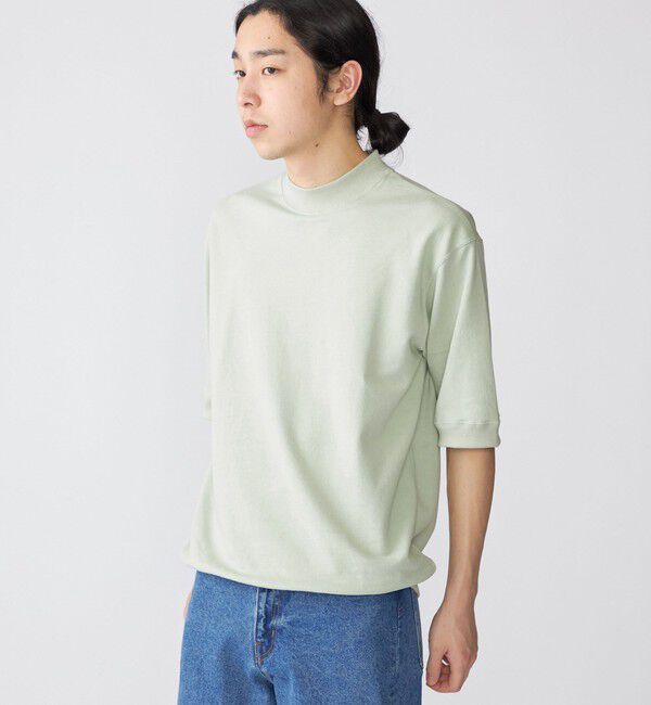 SHIPS「【SHIPS別注】THYARD: スーピマコットン インレー モックネック Tシャツ」|Tシャツ・カットソー|ライトグリーン