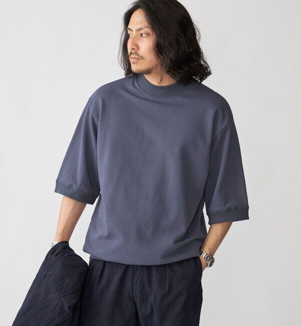 SHIPS「【SHIPS別注】THYARD: スーピマコットン インレー モックネック Tシャツ」|Tシャツ・カットソー|ライトブルー