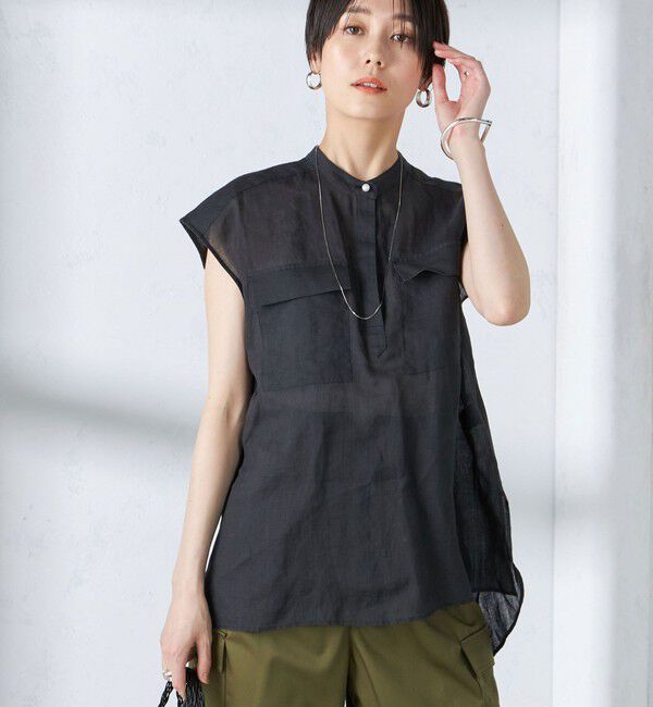 SHIPS for women「〈手洗い可能〉ラミー ポケット ノースリーブ ブラウス」|シャツ・ブラウス|ブラック