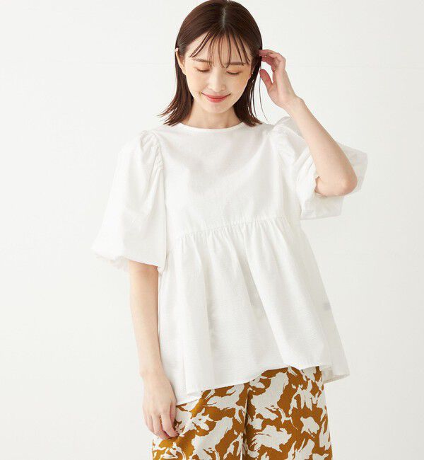 SHIPS Colors 「SHIPS Colors:〈洗濯機可能〉サッカー パフスリーブ ペプラム トップス◇」|シャツ・ブラウス|