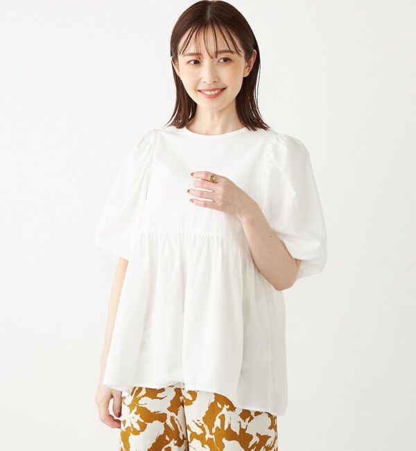 SHIPS Colors 「SHIPS Colors:〈洗濯機可能〉サッカー パフスリーブ ペプラム トップス◇」|シャツ・ブラウス|