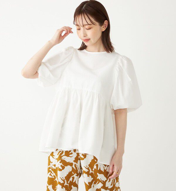 SHIPS Colors 「SHIPS Colors:〈洗濯機可能〉サッカー パフスリーブ ペプラム トップス◇」|シャツ・ブラウス|