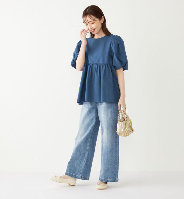 SHIPS Colors 「SHIPS Colors:〈洗濯機可能〉サッカー パフスリーブ ペプラム トップス◇」|シャツ・ブラウス|