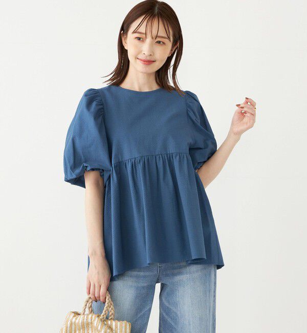 SHIPS Colors 「SHIPS Colors:〈洗濯機可能〉サッカー パフスリーブ ペプラム トップス◇」|シャツ・ブラウス|