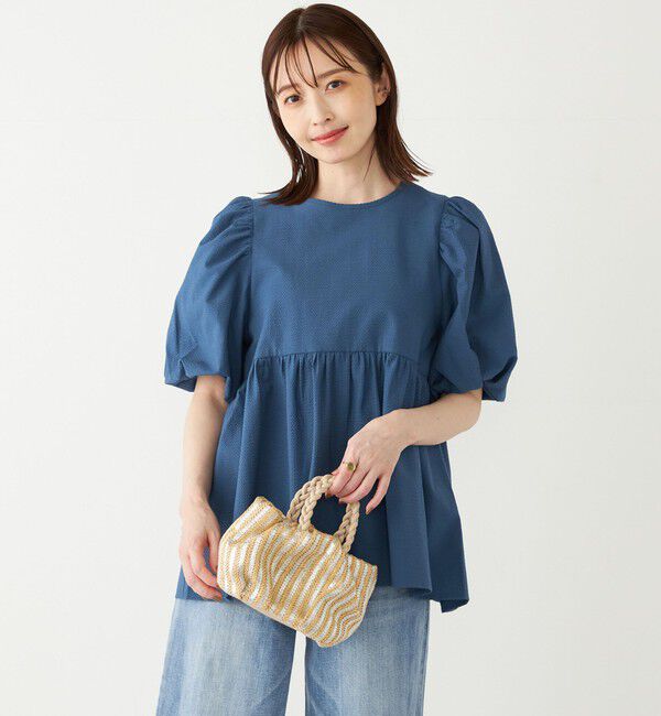 SHIPS Colors 「SHIPS Colors:〈洗濯機可能〉サッカー パフスリーブ ペプラム トップス◇」|シャツ・ブラウス|