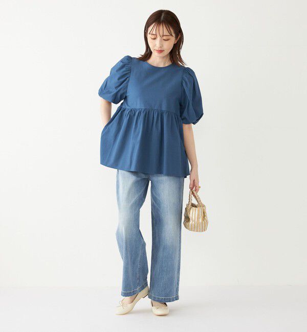 SHIPS Colors 「SHIPS Colors:〈洗濯機可能〉サッカー パフスリーブ ペプラム トップス◇」|シャツ・ブラウス|