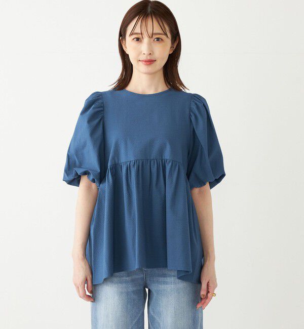 SHIPS Colors 「SHIPS Colors:〈洗濯機可能〉サッカー パフスリーブ ペプラム トップス◇」|シャツ・ブラウス|