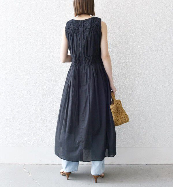 SHIPS any「【WEB限定】SHIPS any: ハンドスモッキング  コットン フレア ノースリーブ ワンピース」|ワンピース|