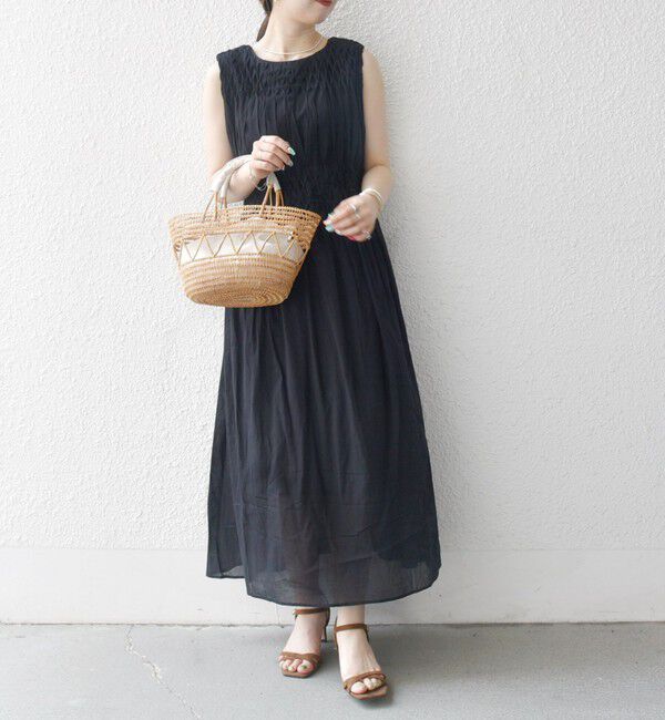 SHIPS any「【WEB限定】SHIPS any: ハンドスモッキング  コットン フレア ノースリーブ ワンピース」|ワンピース|