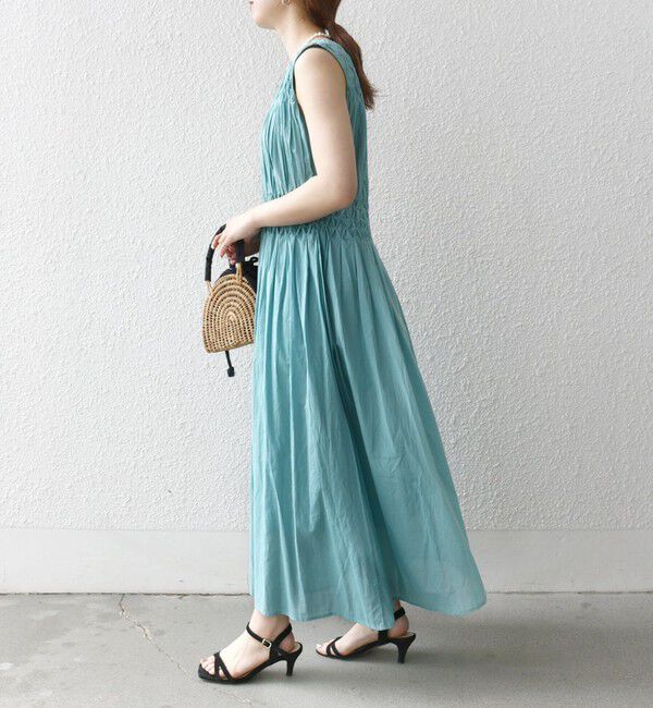 SHIPS any「【WEB限定】SHIPS any: ハンドスモッキング  コットン フレア ノースリーブ ワンピース」|ワンピース|