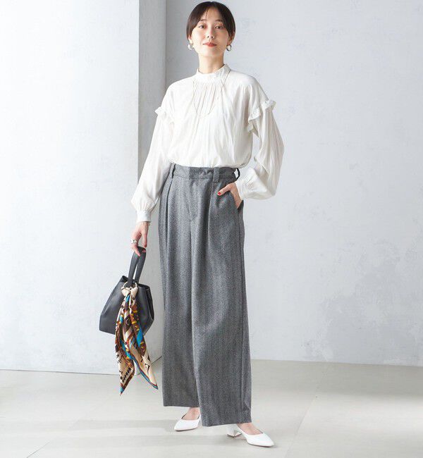 SHIPS for women「〈手洗い可能〉パウダリー 割繊 スタンドカラー ブラウス」|シャツ・ブラウス|