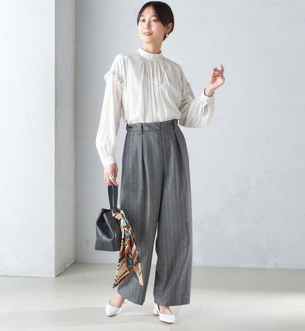 SHIPS for women「〈手洗い可能〉パウダリー 割繊 スタンドカラー ブラウス」|シャツ・ブラウス|