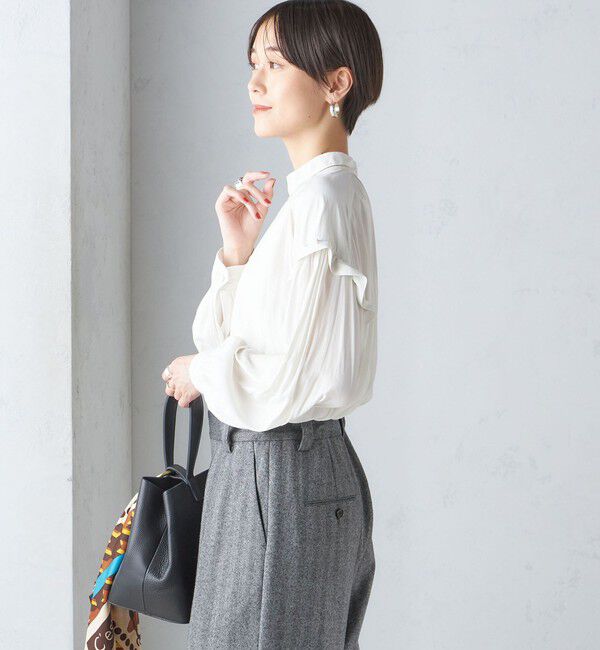 SHIPS for women「〈手洗い可能〉パウダリー 割繊 スタンドカラー ブラウス」|シャツ・ブラウス|