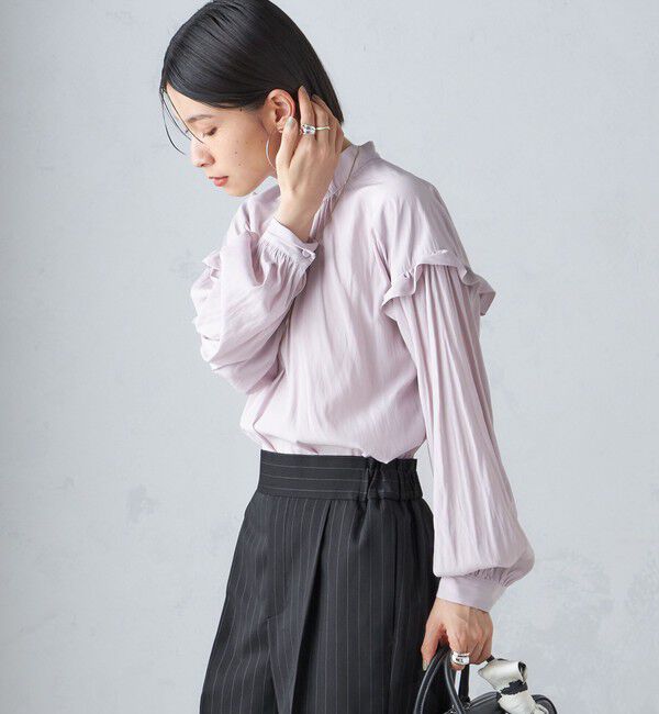 SHIPS for women「〈手洗い可能〉パウダリー 割繊 スタンドカラー ブラウス」|シャツ・ブラウス|ピンク系