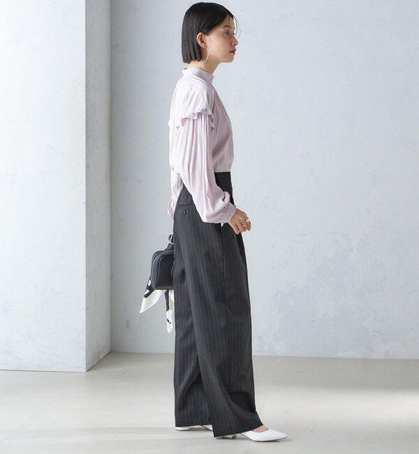 SHIPS for women「〈手洗い可能〉パウダリー 割繊 スタンドカラー ブラウス」|シャツ・ブラウス|