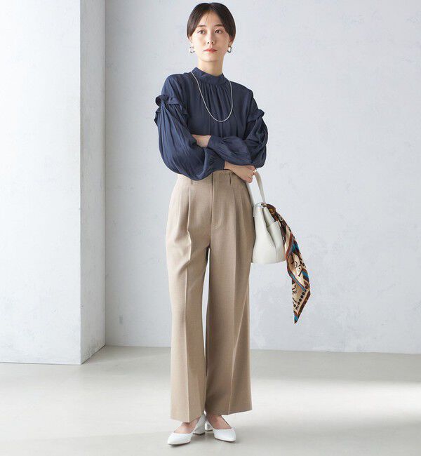 SHIPS for women「〈手洗い可能〉パウダリー 割繊 スタンドカラー ブラウス」|シャツ・ブラウス|