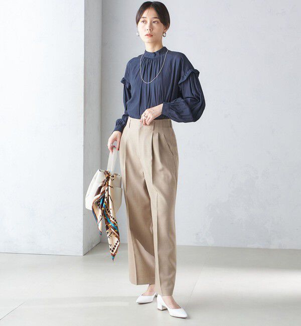 SHIPS for women「〈手洗い可能〉パウダリー 割繊 スタンドカラー ブラウス」|シャツ・ブラウス|