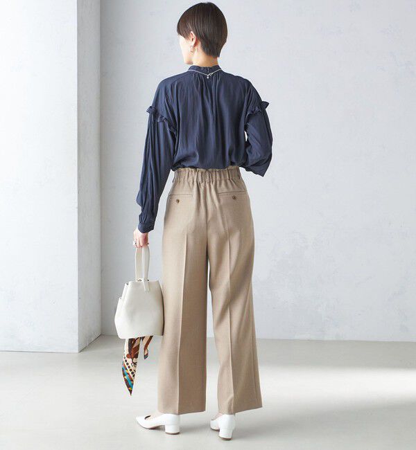 SHIPS for women「〈手洗い可能〉パウダリー 割繊 スタンドカラー ブラウス」|シャツ・ブラウス|