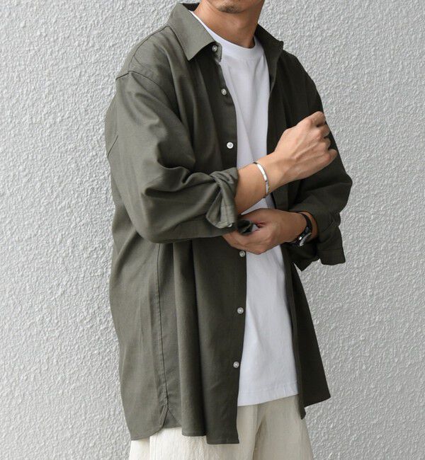 SHIPS any「【WEB限定】SHIPS any:〈洗濯機可能〉リネン / レーヨン レギュラーカラー 7分袖 シャツ◇」|シャツ・ブラウス|オリーブ
