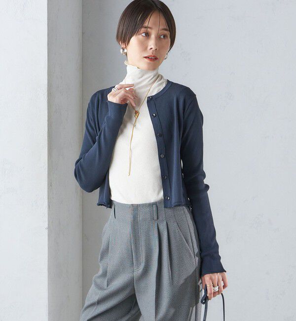 SHIPS for women「〈手洗い可能〉レーヨン ポリ リブ クルーネック カーディガン」|カーディガン|