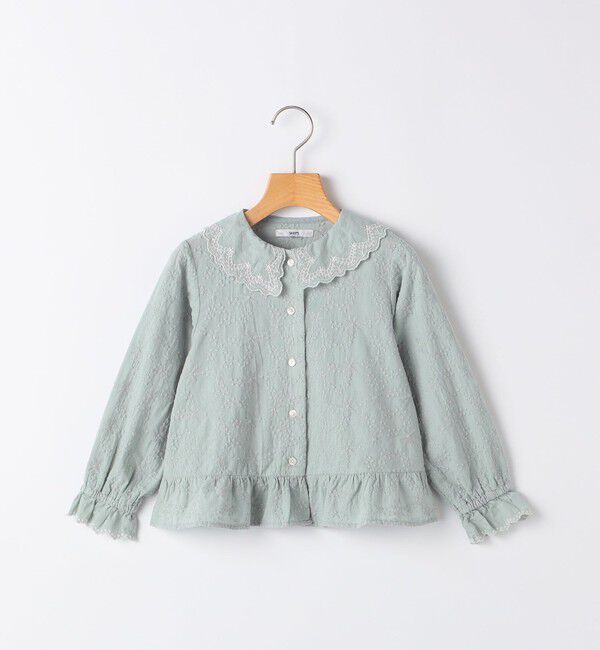 SHIPS KIDS「SHIPS KIDS:100～130cm / 刺繍 カラー ブラウス」|シャツ・ブラウス|ライトグリーン