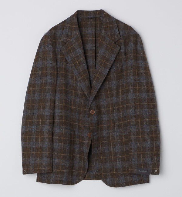 SHIPS「【 SHIPS別注】Errico Formicola:ウール ブラウン&times;ブルー チェック ジャケット」|テーラードジャケット|オリーブ