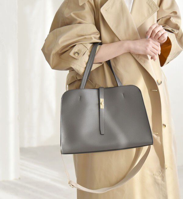 quaranciel「quaranciel: フロントデザイン ボストン トートバッグ（A4対応）」|ボストンバッグ|チャコールグレー