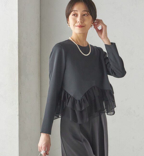 SHIPS for women「kaene:〈洗濯機可能〉フリル ペプラム ロング スリーブ ブラウス（セレモニー対応可）」|シャツ・ブラウス|ブラック