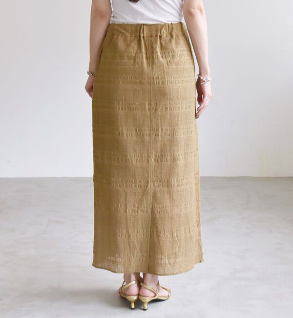 quaranciel「quaranciel:〈洗濯機可能〉シャーリング ボーダー Iライン スカート」|タイト|