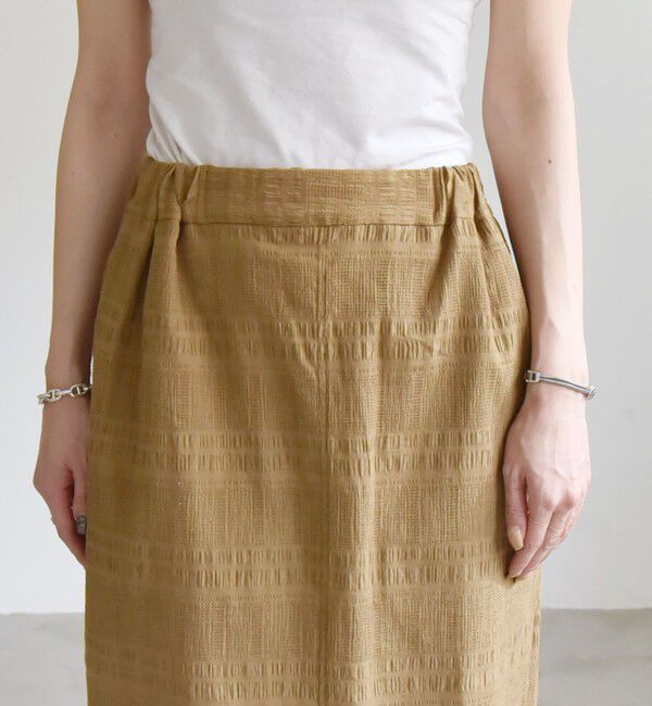 quaranciel「quaranciel:〈洗濯機可能〉シャーリング ボーダー Iライン スカート」|タイト|